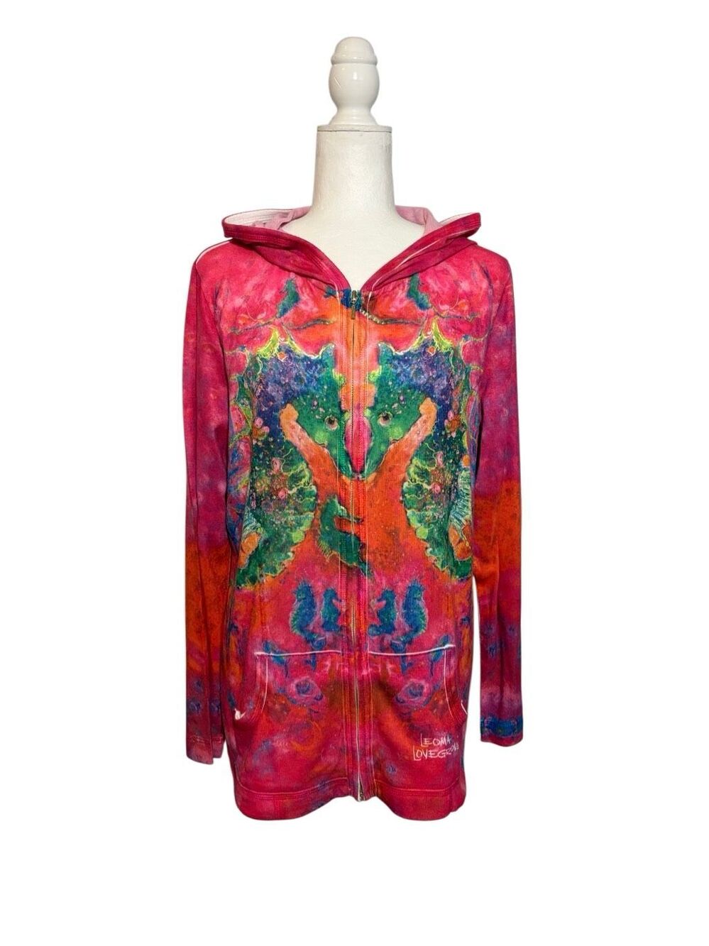 Leoma Lovegrove colorful seahorse tropical art to wear print hoodie - L